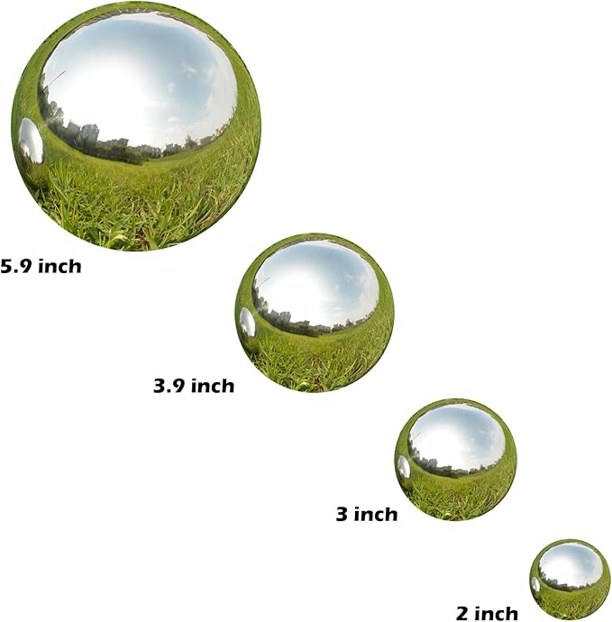 Nerien Gazing Ball, Stainless Steel Garden Mirror Globe, Polished Ornament Sphere, Hollow Floating Reflective Hemisphere, for Home Outdoor Pond Housewarming Swimming Pool Decoration, Silver, 10Pcs