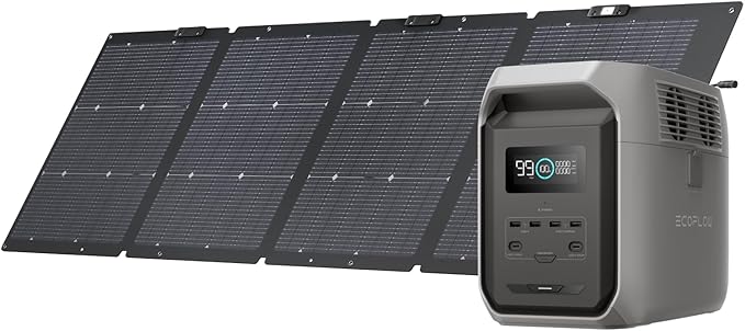 EF ECOFLOW Solar Generator DELTA 3 1500 with 220W Solar Panel, 1536Wh LiFePO4 Battery, 6X1800W (X-Boost 2200W) AC Outputs, Ultra-Quiet Power Station, Fast Charging for Home Backup Use