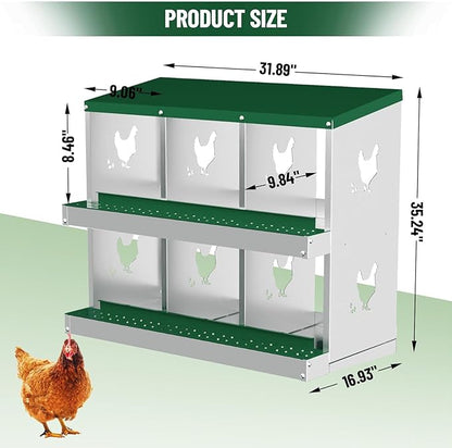 TrailBlaze Metal Chicken Nesting Boxes, Chicken Egg Laying Box with 6 Compartments, Large Vented Holes Chicken Coop with Rollout Egg Collection, Wall Mount Coops for Chickens, Hens (Green)