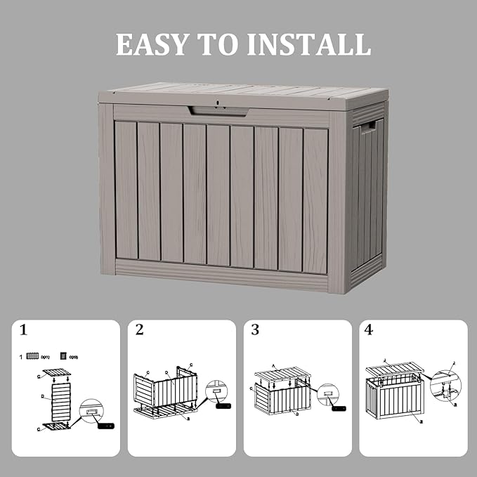 45 Gallon Waterproof Deck Box, Lockable Resin Storage Box for Patio Furniture Cushions Garden Tools and Outdoor Delivery Storage, Coffee