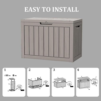 45 Gallon Waterproof Deck Box, Lockable Resin Storage Box for Patio Furniture Cushions Garden Tools and Outdoor Delivery Storage, Coffee