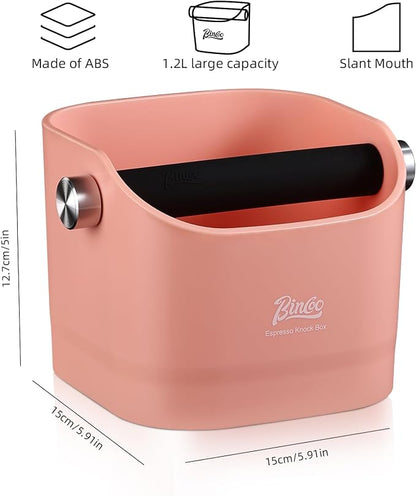 Espresso Knock Box - Bincoo Pink1.2L Large Espresso Machine Knock Box for Espresso, Barista Style Coffee Knock Box for Grounds with Removable Shock Anti-Slip Base. (Pink)