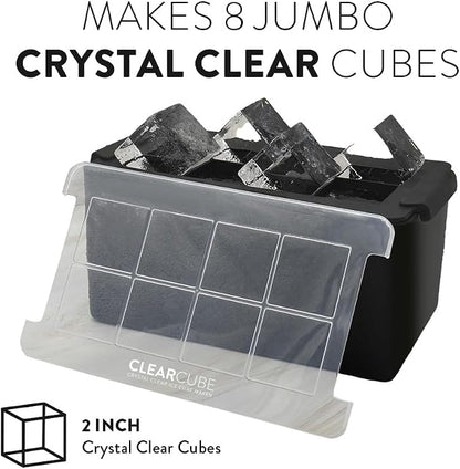Clearcube Crystal Clear Ice Cube Maker - 6 Piece Directional Freezing System - Makes 8 Jumbo 2 Inch Crystal Clear Ice Cubes - No Odor Lid No Freezer Burn - Perfect for Whiskey Cocktails and More