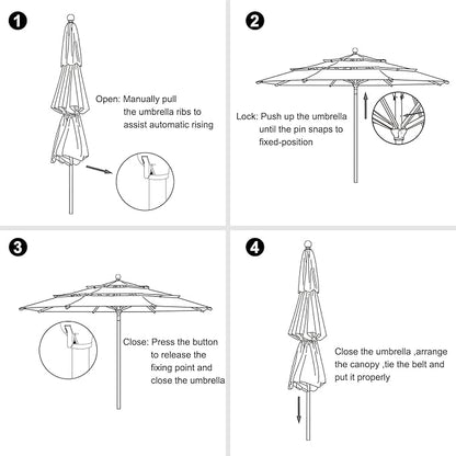 EliteShade USA 10-Year-Non-Fading 11Ft 3 Tiers Market Umbrella Patio Outdoor Cylinder Auto Push-up Table Umbrella with Ventilation, Black
