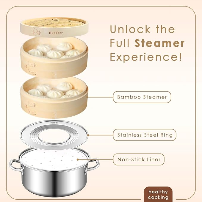 Stainless Steel Steamer Ring, Fits 7 to 12-Inch Bamboo Steamer Baskets, Steaming Adapter for Asian Food, Cooking for Dumpling, Dim Sum, Rice, Veggie, Vegetable, Steam Pot