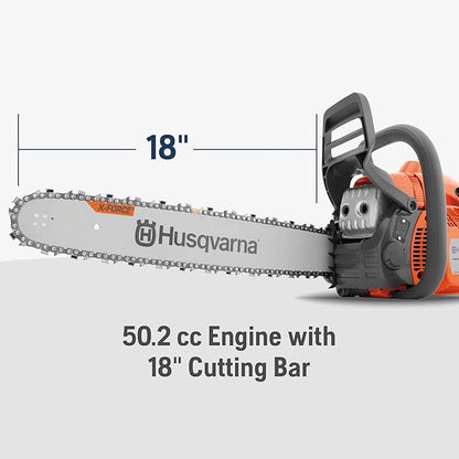 Husqvarna 445 Gas Chainsaw, 50-cc 2.8-HP, 2-Cycle X-Torq Engine, 18 Inch Chainsaw with Automatic Oiler, For Wood Cutting and Tree Trimming