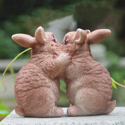 Garden Statues Bunny Decor Resin Dance Rabbit Figurine Cute Fairy Garden Decor Outdoor Statues for Patio Yard Porch Balcony Gifts for Women Mom Grandma Brown