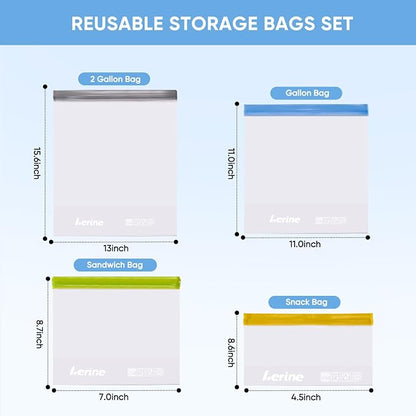 Lerine 6 Pack Reusable Freezer Bags 2 Gallon Stand-Up Dishwasher Safe, BPA-Free Reusable Gallon Bags, Leakproof Food Storage Bags for Meat Vegetables Bread Travel (Gray, 2Gallon)