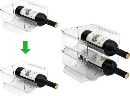 Set of 2 Stackable Tabletop Wine Rack, Free-Standing Counter Top Water Bottle Storage Organizer, Plastic Wine Rack for Kitchen Countertop, Cabinet and Fridge Organization, 2-Bottle 2 Packs