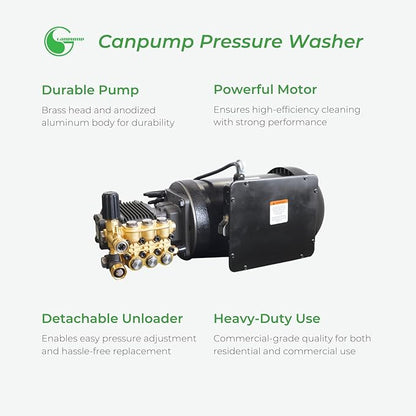 Canpump Electric Pressure Washer 1500 PSI, 5 GPM – Triplex Power Washer Pump, 5 HP Motor 240 V – Includes Wall Mount Bracket, Wireless Control TSS, Spray Gun, Wand, 30-Ft Hose, 5 Nozzles