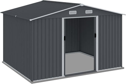 8x10 FT Outdoor Tool Shed, Metal Garden Shed with Sloped Roof, Corrosion-Resistant, UV-Protected Steel Storage for Backyard, Lawn, Garden Tools, Easy Assembly
