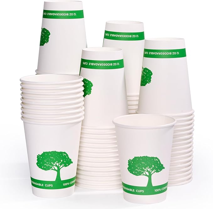 Vplus 270 Pack Compostable Paper Cups, 12 oz Biodegradable Disposable Paper Coffee Cups, Eco-friendly Hot Drinking Cups for Party, Picnic,Travel,and Events