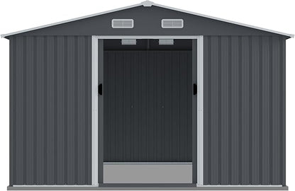 8x10 FT Outdoor Tool Shed, Metal Garden Shed with Sloped Roof, Corrosion-Resistant, UV-Protected Steel Storage for Backyard, Lawn, Garden Tools, Easy Assembly