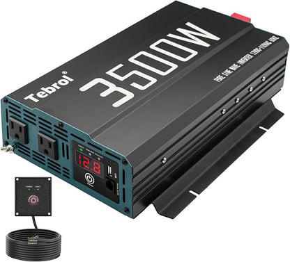 3500W Pure Sine Wave Inverter 12V DC to 110V AC Converter for Home, RV, Truck, Off-Grid Solar Power Inverter with Built-in 5V/2.1A USB, AC Hardwire Port, Remote Controller