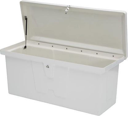 Taylor Made Stow 'N Go Small Fiberglass Dock Box, White (24"H x 54"W x 22"D) – Fiberglass construction, UV gelcoat finish, stainless steel lockable latch and hardware – 2020108652