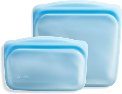 Stasher Premium Reusable Silicone Food Storage Bags, 2-Pack, Blue | Food-Safe Silicone, BPA-Free, Leak-Free, Eco-Friendly, Dishwasher, Lunch Bag, Travel Containers, Meal Prep, Lunch, Travel