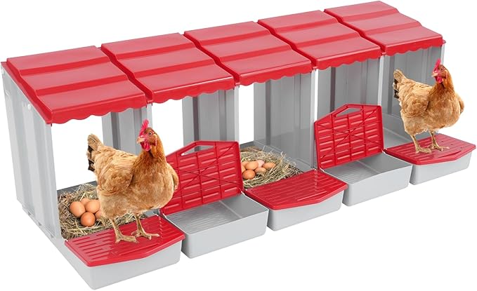 Chicken Nesting Box, 5 Compartments Laying Boxes for Hens, Nest Box for Chicken Duck Poultry Coop, Wall Mount Chickens Roosting Boxes, Protect Collect Egg (Red)