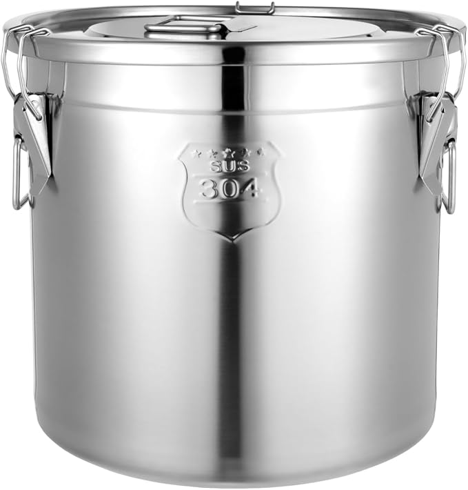 21L/5.55Gal Stainless Steel Airtight Canister Food Storage Canisters with Airtight Lid&Locking Clamp Rice Cereal Grain Canisters Container Bucket for Rice Milk Jug Coffee Bean Cookies Storage