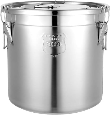 21L/5.55Gal Stainless Steel Airtight Canister Food Storage Canisters with Airtight Lid&Locking Clamp Rice Cereal Grain Canisters Container Bucket for Rice Milk Jug Coffee Bean Cookies Storage