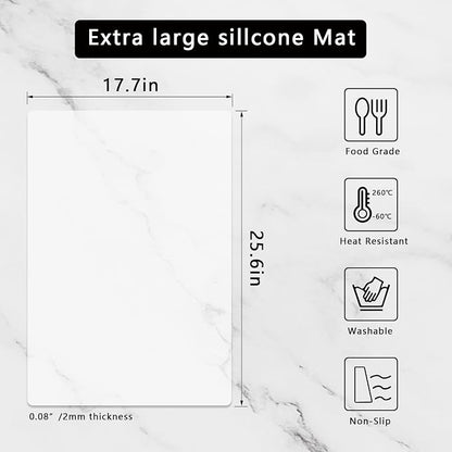 Silicone Placemats, Food-Grade Non-Slip Waterproof, Dining, Stain Resistant, Countertop Protector, Kitchen Counter Mat, Heat Resistant, Baking mat Dishwasher Safe (25.6"×17.7"-1p Thicken, Translucent)