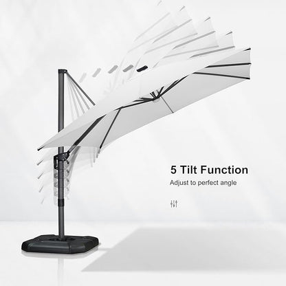 PURPLE LEAF 10 Feet Patio Umbrella Outdoor Cantilever Solar Powered LED Square Umbrella Aluminum Offset Umbrella with 360-degree Rotation for Garden Deck Pool Patio White