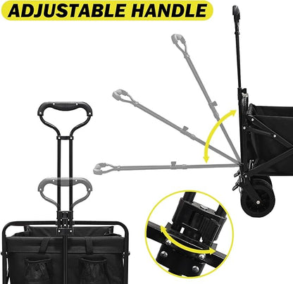 Collapsible Folding Wagon with Tailgate, Extra Long Extender Cart, Large Capacity Folding Garden Wagon, Heavy Duty Utility Carts for Shopping, Beach, Garden, Sports, Outdoor
