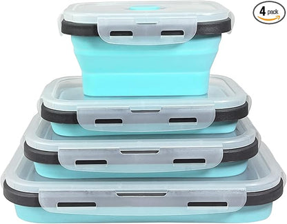 Guyuyii 4 Pack Space-Saving Collapsible Food Storage Containers with Lids | 12/17/27/40 oz Food-Grade Silicone Set for RV, Camping, Meal Prep, Small Kitchens - Microwave/Freezer/Dishwasher Safe