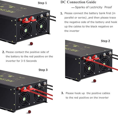 WZRELB 7000W 12V 120V Pure Sine Wave Power Inverter 4 AC Outlets Wired Remote Control,RV, Camping (RBH-700012WR)