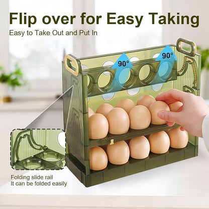 Koja Three-layer Flip-up Egg Storage Container Holder for Refrigerator, Kitchen. 30-Egg Organizer - New Space-Saving, Easy-Access Design, Easy-Clean, Durable, BPA-free. Protects Eggs from Cracking.