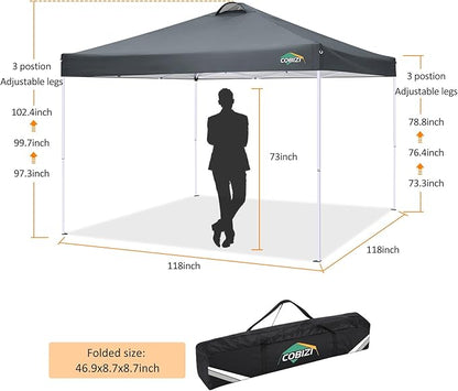 COBlZI 10x10 Pop Up Canopy Tent with 4 Removable Sidewalls，Waterproof Commercial Easy Adjustable Gazebo Tent with Air Vent, 4 Sandbags，4 Stakes & 8 Ropes（Tents for Party/Exhibition,Grey