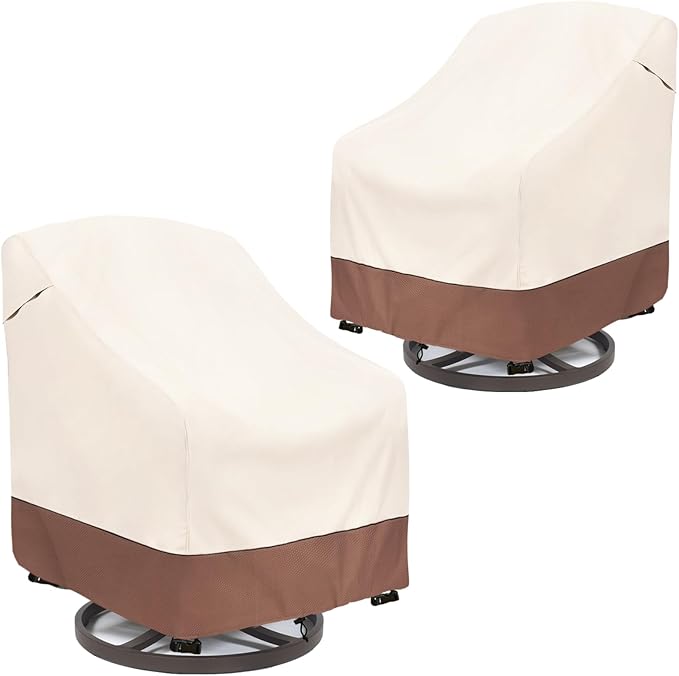 okcool Outdoor Swivel Chair Cover 2 Pack, Patio Chair Covers Waterproof Clearance, (30" W x 34" D x 38.5" H) Lawn Furniture Covers, Beige & Brown