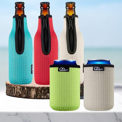 Beer Bottle Sleeve Insulators 12oz 330ml Standard Beer Bottle Cooler Covers Zip-up Bottle Jacket 12OZ Standard Can Sleeves Coolie Neoprene Insulator (Red)