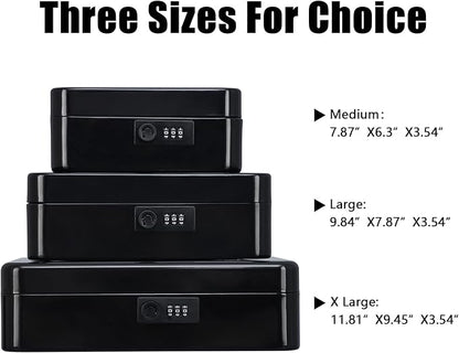 KYODOLED Metal Cash Box with Combination Lock Money Box for Cash Safe Metal Box with Money Tray for Security Lock Box 11.81"x 9.45"x 3.54" Black X Large
