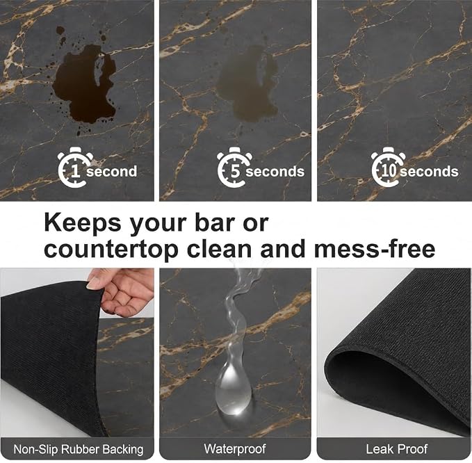 ZLR Large Coffee Bar Mat for Coffee Station, 16"x24" XL, Marble Gray | Oversized Counter Protector, Absorbent Dish Drying Mat, Fits Espresso, Grinder, Frother & Cup Display, Hides Stains