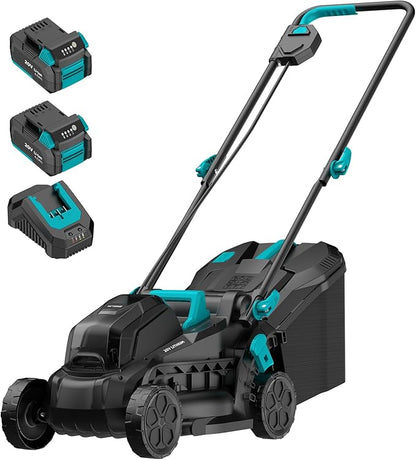 Electric Lawn Mower with Brushless Motor, 20V 13 inch Cordless Lawn Mower with 5-Position Cutting Height Adjustment, 2x4.0Ah Battery and Charger Included