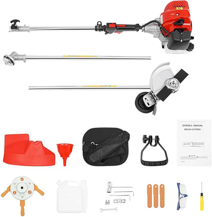 43CC Weed Wacker, 1.25kW Gasoline Grass Trimmer, 8500R/Min Lawn Brush Cutter, 2-Stroke Garden Mower with Grass Baffle & Funnel for Lawn Pond Side Weed Removal Landscaping