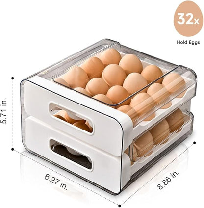 Koja 32-Egg, 2-Drawer Stackable Storage Container Holder for Refrigerator. Smooth Slide-out Drawers. BPA-free Kitchen Organizer, Space-Saving, Easy Access Design for Fridge. Durable and Leak-Proof