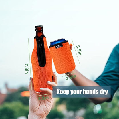 Beer Bottle Sleeve Insulators 12oz 330ml Standard Beer Bottle Cooler Covers Zip-up Bottle Jacket 12OZ Standard Can Sleeves Coolie Neoprene Insulator (Neon Green)