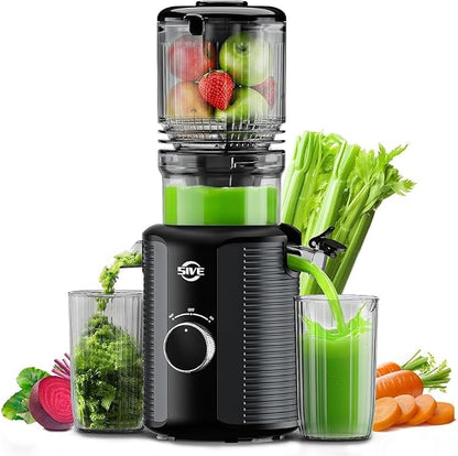 5ive Cold Press Juicer, 5.1 Inch Wide Chute Slow Masticating Extractor | 1.7 L Slow Juice Extractor for Whole Fruits Veggies, Easy Clean Electric Maker with Recipe Guide, Rate of 99% juice