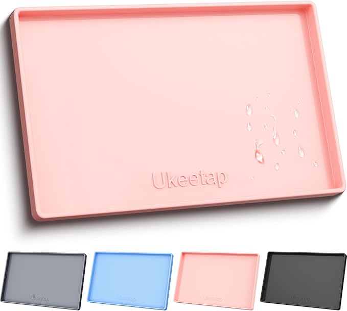ukeetap 34" x 22" Extra Thick Silicone Mat Waterproof with Raised Edge, Under Sink Mat for Kitchen & Bathroom, Kitchen Cabinet Liner, Multi-Purpose for Storage & Protection, Pink