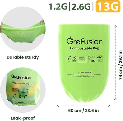 Compostable Bags,Trash bags 13+ gallon tall kitchen, Compostable Trash Lawn & Leaf Yard Waste Bags,Kitchen Compost Trash Bin Compatible,Extra Thick1.01 Mills,Certified by BPI and OK Compost(50count)