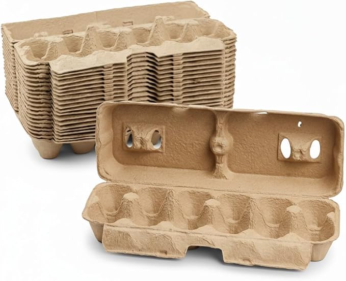 Egg Cartons - Pre Printed Paper Pulp Egg Crate - Reusable Egg Cartons 12 count, Dozen Eggs Containers, Lightweight Storage Crate for Farm Supply (Pack of 200)