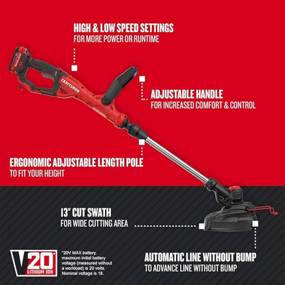CRAFTSMAN V20 WEEDWACKER String Trimmer & Edger (CMCST900D1) (Renewed)
