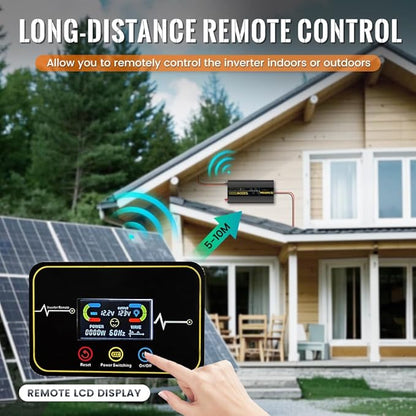 4000W Pure Sine Wave Power Inverter 12V DC to 120V AC 60HZ with LCD Display, USB Port, Wireless Remote Control（10M）, Solar, Outdoor