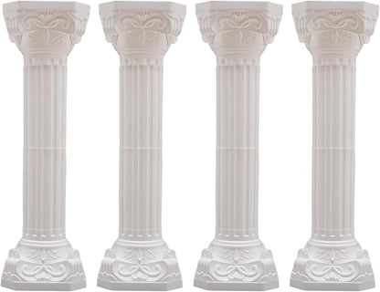 Roman Column Pedestal, Plastic White Columns for Weddings Indoor/Outdoor Roman Pillar Stand for Table Sculptures, Vase, Garden Decor (4PCS, 10.6 x 34.6 Inch Round)