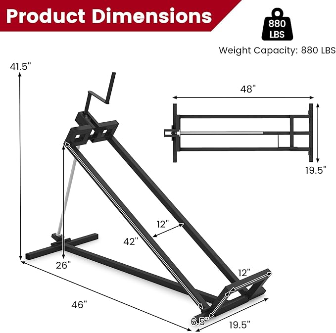 Goplus Lawn Mower Lift, 880LBS Folding Riding Mower Lift Jack with Adjustable Height, Manual Handle, Rotating Sleeve, Heavy Duty Lawn Tractor Lift, Zero Turn Mower Lift for Garden Farm, No Assembly