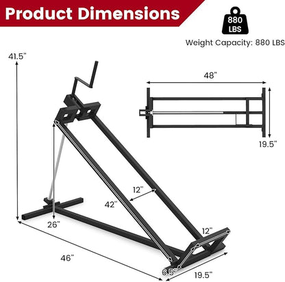 Goplus Lawn Mower Lift, 880LBS Folding Riding Mower Lift Jack with Adjustable Height, Manual Handle, Rotating Sleeve, Heavy Duty Lawn Tractor Lift, Zero Turn Mower Lift for Garden Farm, No Assembly
