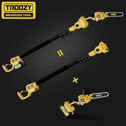 2-in-1 Cordless 6" Pole Saw & Chainsaw, 21V 3Ah Battery, 7.7lb Lightweight, 15ft Max Reach, Rotatable - For Tree Trimming