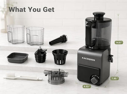 3-in-1 Cold Press Juicer Machines, 6.5" Mega Chute for Whole Fruit, Slow Masticating Juicer with Sorbet & Nut Milk Maker, BPA Free, 100 OZ Hopper, Easy Clean, Oxide Gray