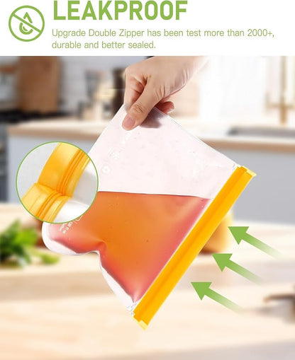 IDEATECH Reusable Bags for Food, Snack, Sandwich Storage, Dishwasher Safe & Leakproof Freezer Bags, Large Gallon & Quart BPA Free Reusable Baggies for Marinate Meats, Lunch, Trave(12Pack, Colored)
